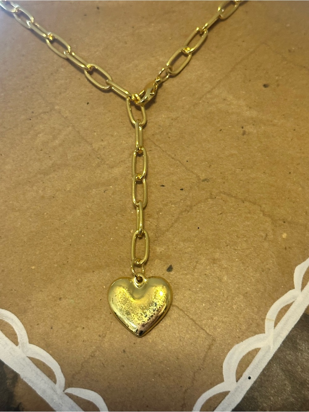 Gold Heart Drop Link Necklace for Women